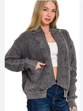 Festi Women's Gray Striped Grunge Knit Cardigan sz 2 Oversize Fit